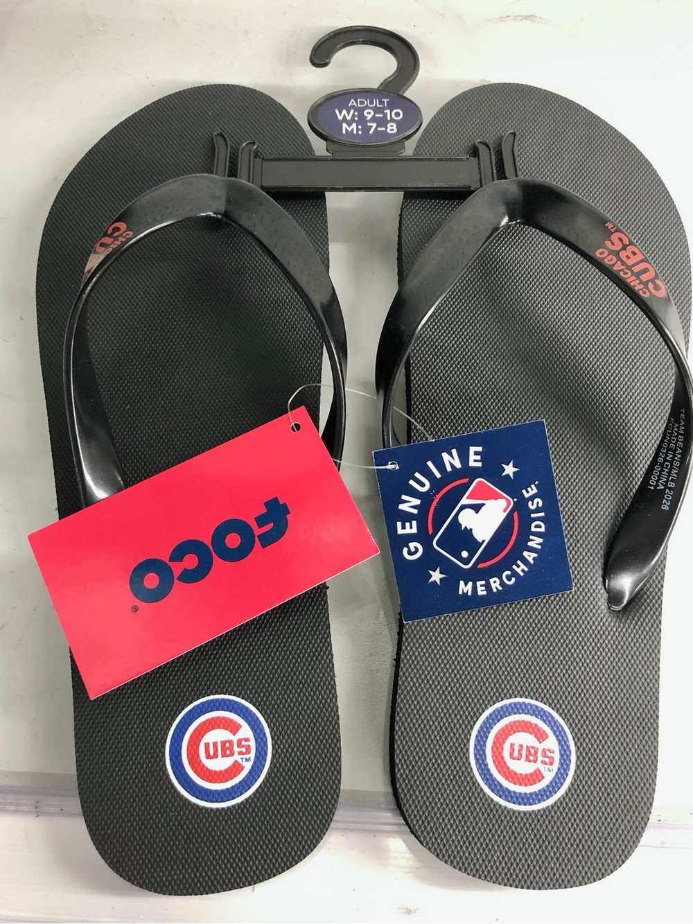 NEW Chicago Cubs MLB Sandals Flip Flops Black Large Women’s Unisex